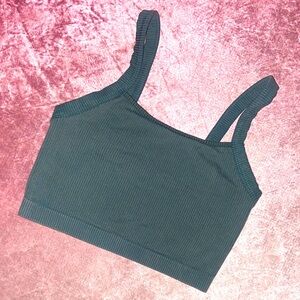 Green Ribbed Crop Tank Top/Workout Top